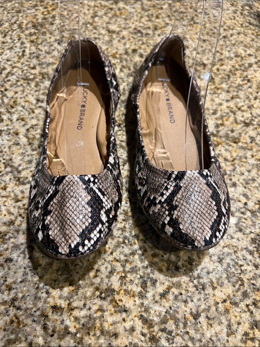 Lucky Brand Snake-Print Ballet Flats in Taupe and Black